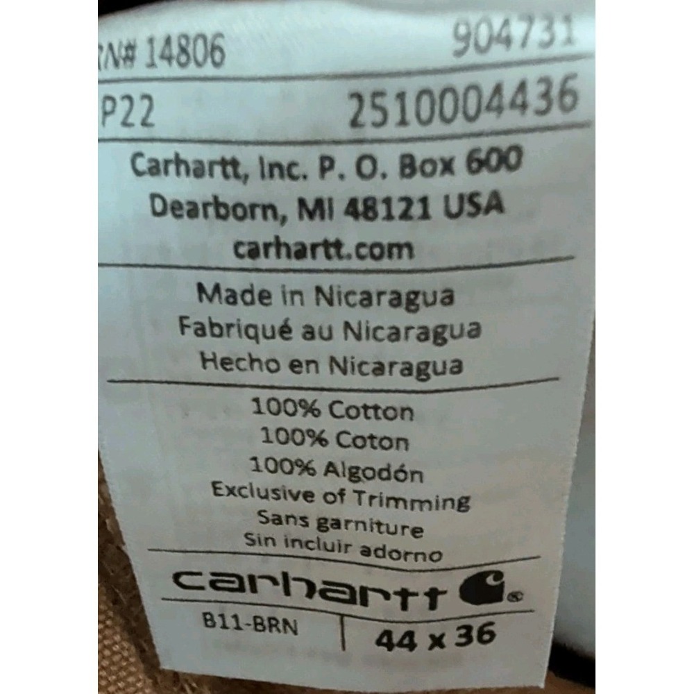 Carhartt Men's 44 X 36 Loose Fit Washed Duck Utility Work Pants BN0011-M NWT - Picture 6 of 6